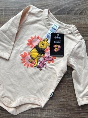 Bonds Cream Pink Winnie the Pooh & Piglet Long Sleeve Bodysuit